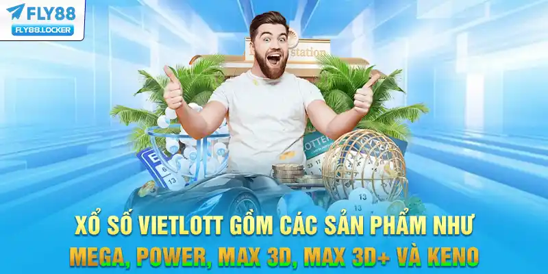 Xổ số Vietlott gồm các sản phẩm như Mega, Power, Max 3D, Max 3D+ và Keno Xổ số Vietlott gồm các sản phẩm như Mega, Power, Max 3D, Max 3D+ và Keno